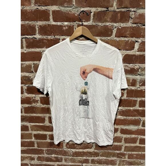 Armani Exchange Mens White Short Sleeve Graphic T-shirt Size Large Regular - Picture 1 of 3
